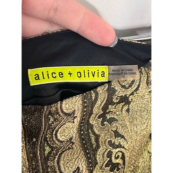 Alice + Olivia Yolanda Brocade High Waisted Mini Skirt Metallic Gold Women's 10 - Picture 5 of 8